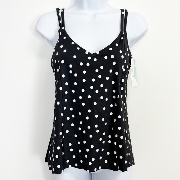 Swim Solutions Tankini Top 8 Black Polka Dot Bust Support D Cup - Princess Seam - Picture 1 of 9